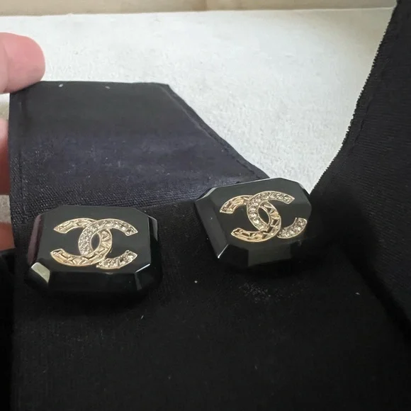Chanel Resin Black and Gold Earrings
